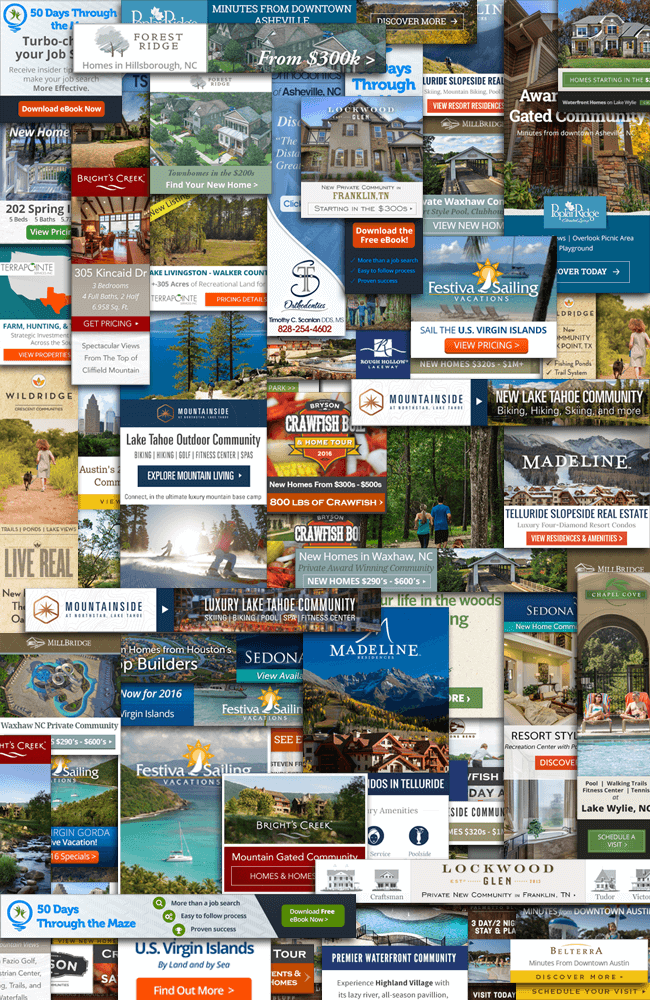 a collage of image ads for the google display network, Zillow, and Facebook